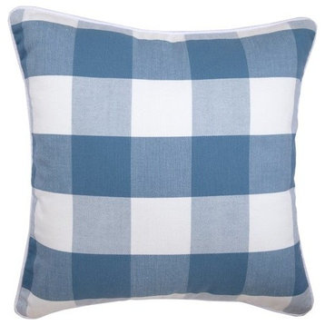 Blue Throw Pillow Cover, Gingham & Buffalo Checks 14"x14" Cotton, Blue Plaid