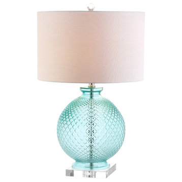 Estelle 26" Glass and Crystal Table Lamp, Aqua