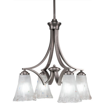 Zilo 4 Light Chandelier, Graphite Finish With 5.5" Fluted Frosted Crystal Glass