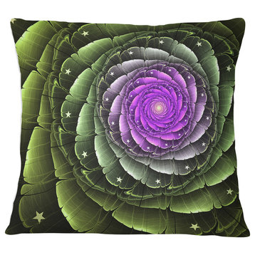 Lush Green and Purple Fractal Flower Floral Throw Pillow, 16"x16"