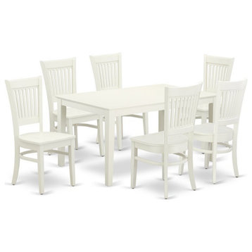 East West Furniture Capri 7-piece Dining Set with Wood Chairs in Linen White
