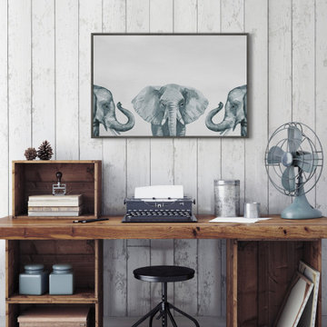 "Elephant Poses III" Floater Framed Painting Print on Canvas