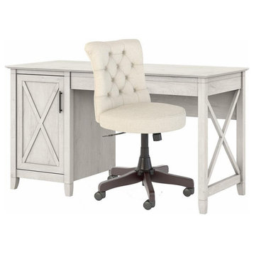 Bush Key West Engineered Wood Computer Desk and Chair Set in Linen White Oak
