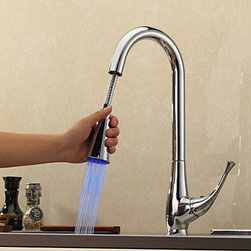 Contemporary Pull Down Kitchen Faucet with Color Changing LED Light TQ0760F - Kitchen Faucets