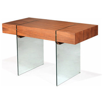 Walnut Desk With Glass Panel Legs