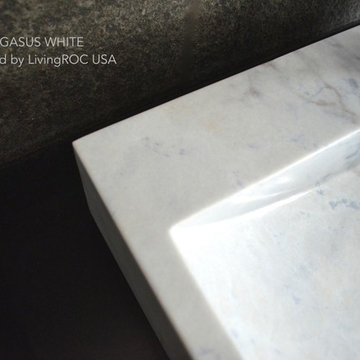 WHITE MARBLE BATHROOM VESSEL SINK PEGASUS WHITE 23"x15"x4 + FAUCET HOLE