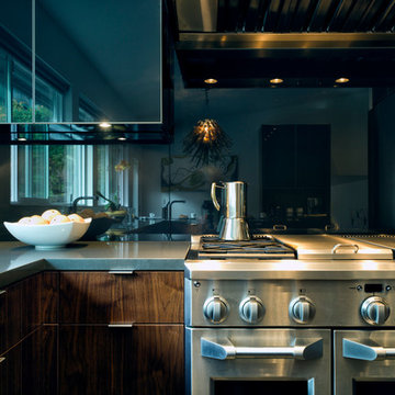 Black Glass and Walnut Kitchen