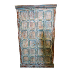 Mogul Interior - Consigned Antique Indian Double Door Armoire Distressed Cabinet Gorgeous Classic - Armoires and Wardrobes