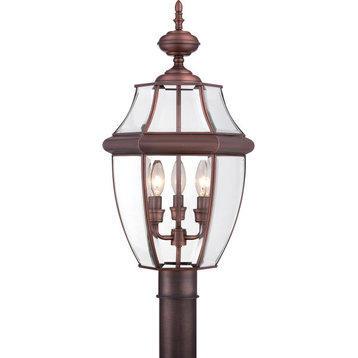 Quoizel NY9043AC Three Light Outdoor Post Lantern, Aged Copper Finish