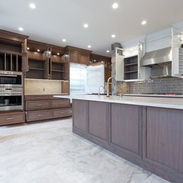 Walnut and paint two tone kitchen Opened