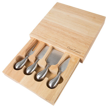 Classic Cuisine Cheese Board 5-Piece Set And Wood Cutting Block