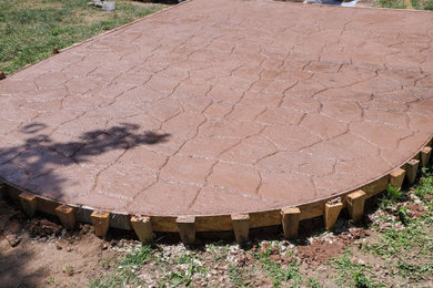 Stamped concrete, cedar deck