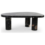 Meridian Furniture - Messina Marble Coffee Table, Stone - Getting this Messina pebble granite and marble coffee table home is the easy part; taking your eyes off it is decidedly more difficult. Handcrafted using genuine marble with a pebble granite finish, this coffee table has a look that's unique just to it, as no two tables are the same. The geometrically inspired talk with its unexpected shape instantly captures the attention of everyone who enters the room, and a triple columnar base ensures sturdy support no matter where you choose to use it.