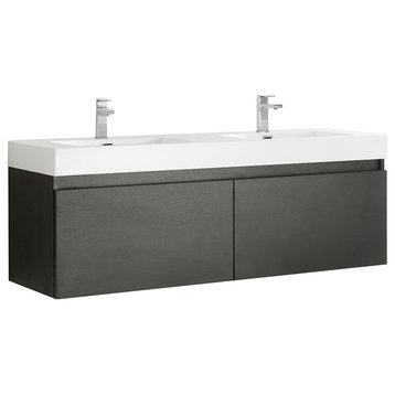 Fresca Mezzo 60" Black Wall Hung Double Sink Cabinet With Integrated Sink