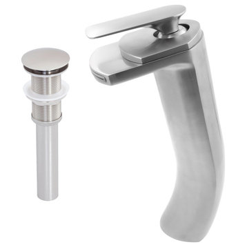 Novatto Cascade Single Lever Waterfall Vessel Faucet Set, Brushed Nickel