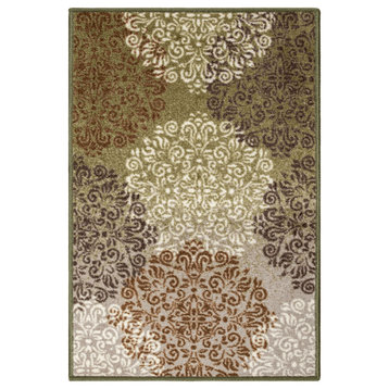 2' X 3' Greens And Browns Floral Power Loom Non Skid Area Rug