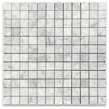 1x1 Square Grid Mosaic Tile Honed Carrara White Marble Venato Bianco, 1 sheet