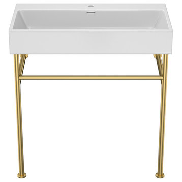 Rectangle Ceramic Console Bath Sink, Overflow, Gold, 30 Inch