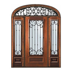 Prehung Sidelites-Transom Door 80 Wood Mahogany Valencia 3/4 Lite - Front Doors