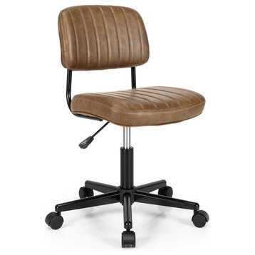 Costway PU Leather Office Chair Adjustable Swivel Task Chair w/ Backrest Brown