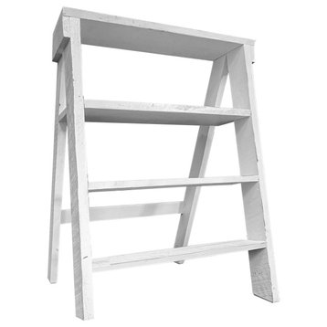 Benzara UPT-248007 27" Pinewood Ladder Bookcase, Open Shelves, White