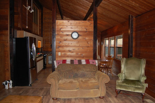 Lake Cabin With Cedar Walls And Ceiling, Log Tile Flooring