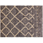 Bareens Designer Rugs - Tribal Moroccan Stacy Grey/Ivory Wool Rug - 5'3'' x 8'0'' - Hand knotted from finest quality wool, this stunning fashionable handmade Moroccan rug also known as a shag rug is crafted by skilled artisans with trendy and elegant design and sophisticated modern pattern creating a compelling focal point in any living area. The Moroccan rug featuring a stunning global inspired design that endure at the forefront of contemporary trend. The meticulously plush pile constructed in great quality wool, features luxurious texture and appearance adding softness, warmth and comfort to any room.