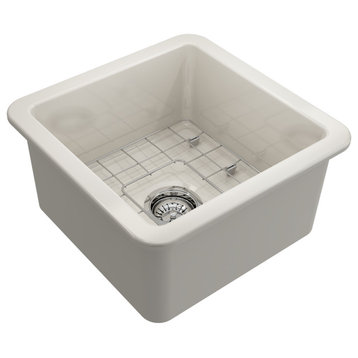 BOCCHI 1359-014-0120 Biscuit Fireclay Kitchen Sink with Grid and Strainer