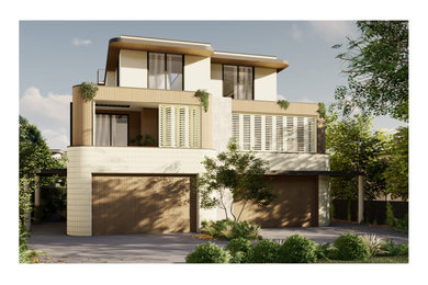 This is an example of a mid-sized contemporary duplex exterior in Geelong with four or more storeys.