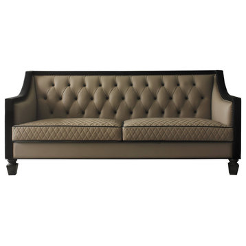 Sofa With 4 Pillows, Tan PU, Black PU and Charcoal Finish