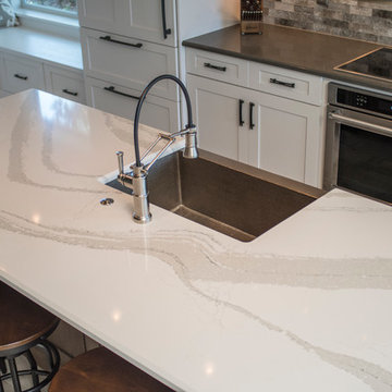 Transitional White Kitchen, Bar & Laundry