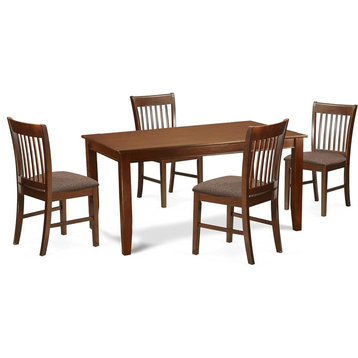 Mid Century Dining Set, Rectangular Tabletop With Slatted Back Chairs, 5 Pieces