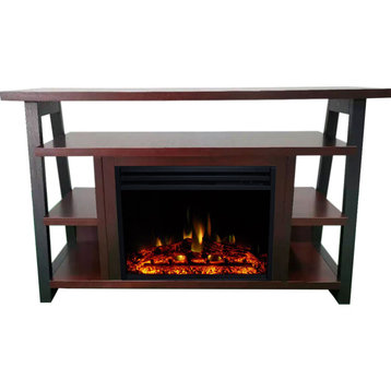 32" Electric Fireplace Mantel With Enhanced Log Display and Flames, Mahogany