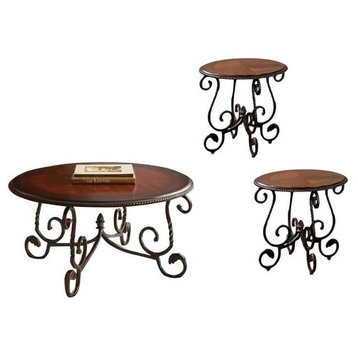 3 Piece Coffee Table Set with Set of 2 End Table and Coffee Table in Cherry