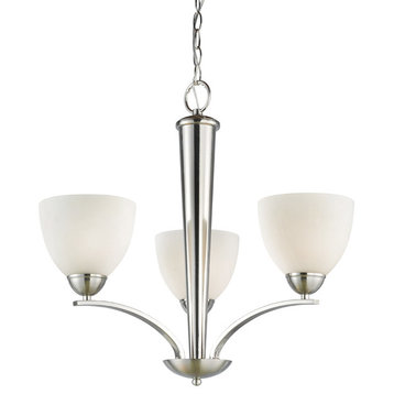 North Bay 3-Light Chandelier, Satin Nickel, Bowl-Shaped, Faux Opal Glass