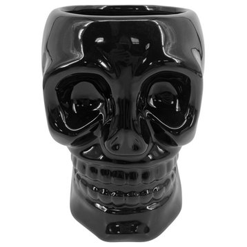 Ceramic 6" Skull Vase, Black