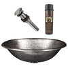 17" Oval Self Rimming Hammered Copper Bathroom Sink, Nickel, Drain & Accessories