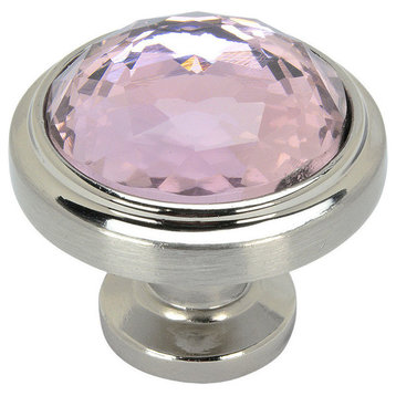Cosmas 5317SN-P Satin Nickel and Pink Glass Round Cabinet Knob