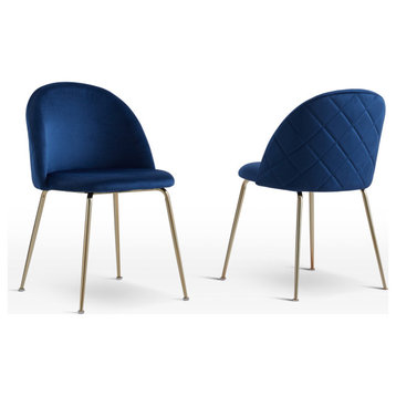 Tanisha Contemporary Dining Chair With Gold Legs, Set of 2, Navy Blue