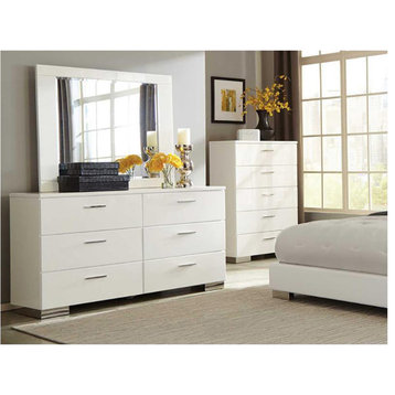 Wood Dresser with 6 Drawers, Glossy White