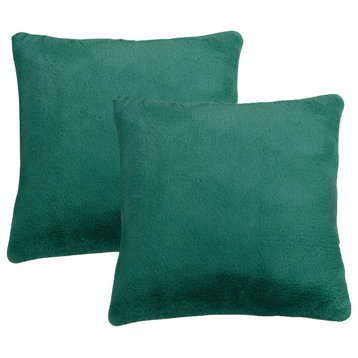 Fox Faux Fur Throw Pillow Covers, Set of 2, Teal Green