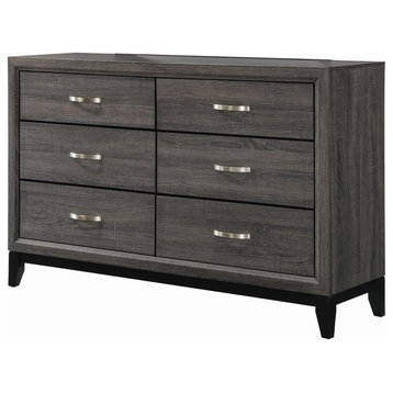 Transitional Wooden Dresser With 6 Spacious Drawers, Gray And Black