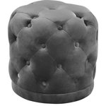 Meridian Furniture - Harper Velvet Upholstered Ottoman/Stool, Gray - Bring brilliant color to life in your room with this Harper Grey Velvet Ottoman/Stool. Jewel-toned upholstery in an eye-grabbing color makes this ottoman a standout in your space, and the deep button tufting adds a glamorous, Hollywood-inspired look. Place this ottoman near a chair in the living room or den to give yourself a posh spot to prop up your feet while you rest and unwind.