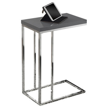 C-Shaped Accent Table, Top: Glossy Gray, Base: Chrome