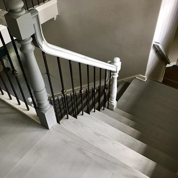 Hinsdale - Gray color Hardwood Floor and stairs final look .