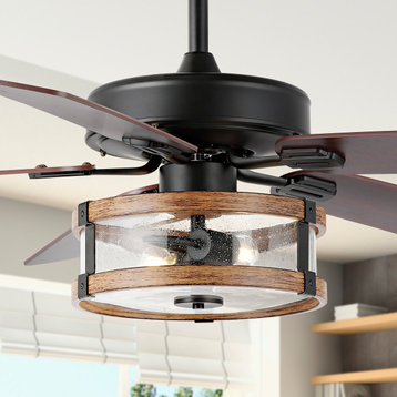 Joanna 52" 2-Light Mobile-App/Remote-Controlled Ceiling Fan, Black/Brown/Clear