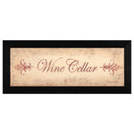 TrendyDecor4U - "Wine Cellar" By Becca Barton, Printed Wall Art, Ready To Hang, Black Frame - "Wine Cellar" is a 20" x 8" black framed  art print by Becca Barton.  This artwork gives the feel of a sign and reads wine cellar by artist Becca Barton.   This totally American Made wall decor item features an decorative black  frame. The print has a protective, archival finish (glass is not needed) and arrives ready to hang.