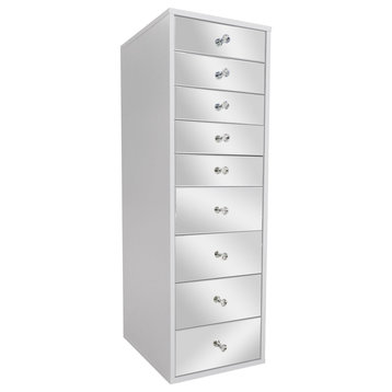 SlayStation Mirrored 9-Drawers Vanity Storage Unit, Bright White