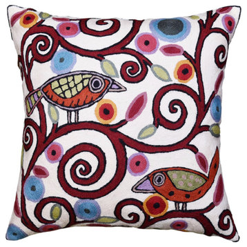 Klimt Ivory Pillow Cover Birds Tree of Life Cream Decorative Cushion Wool 18x18"
