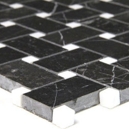 Polished Nero Marquina Black Marble Basketweave Mosaic Tiles with White Dot - Home Accessories & Decor